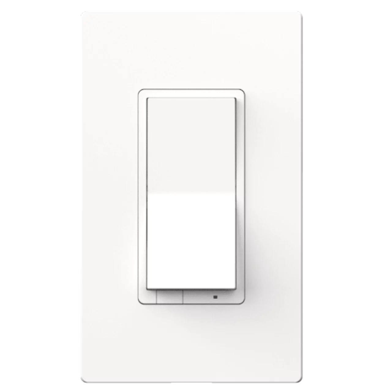 Front view of ALLY 3-way WiFi smart dimmer in a white screwless coverplate