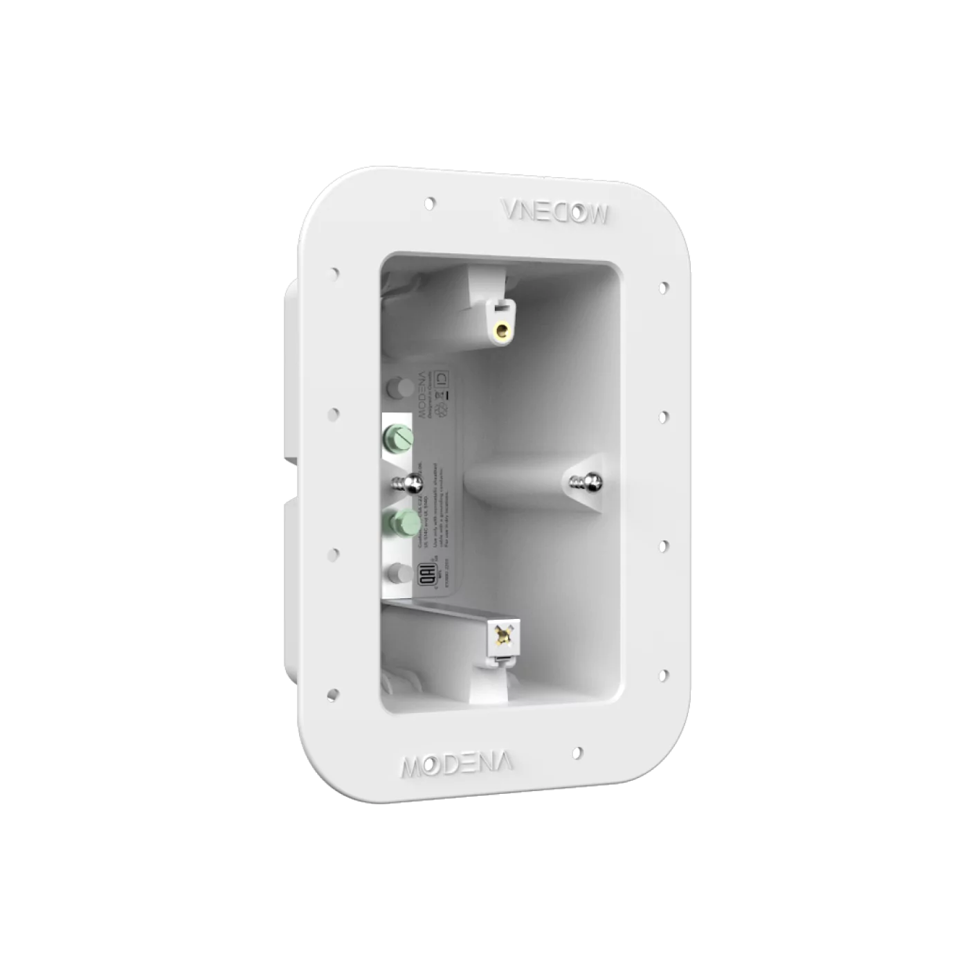 Angle view of CONCEAL 1-gang flush mount system wall box