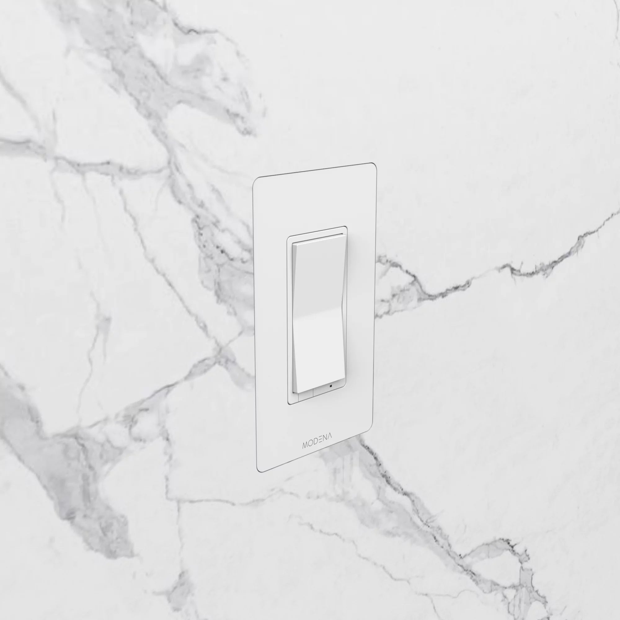 Angle view of CONCEAL 1-gang flush mount system for Decora switches and outlets installed in solid surface