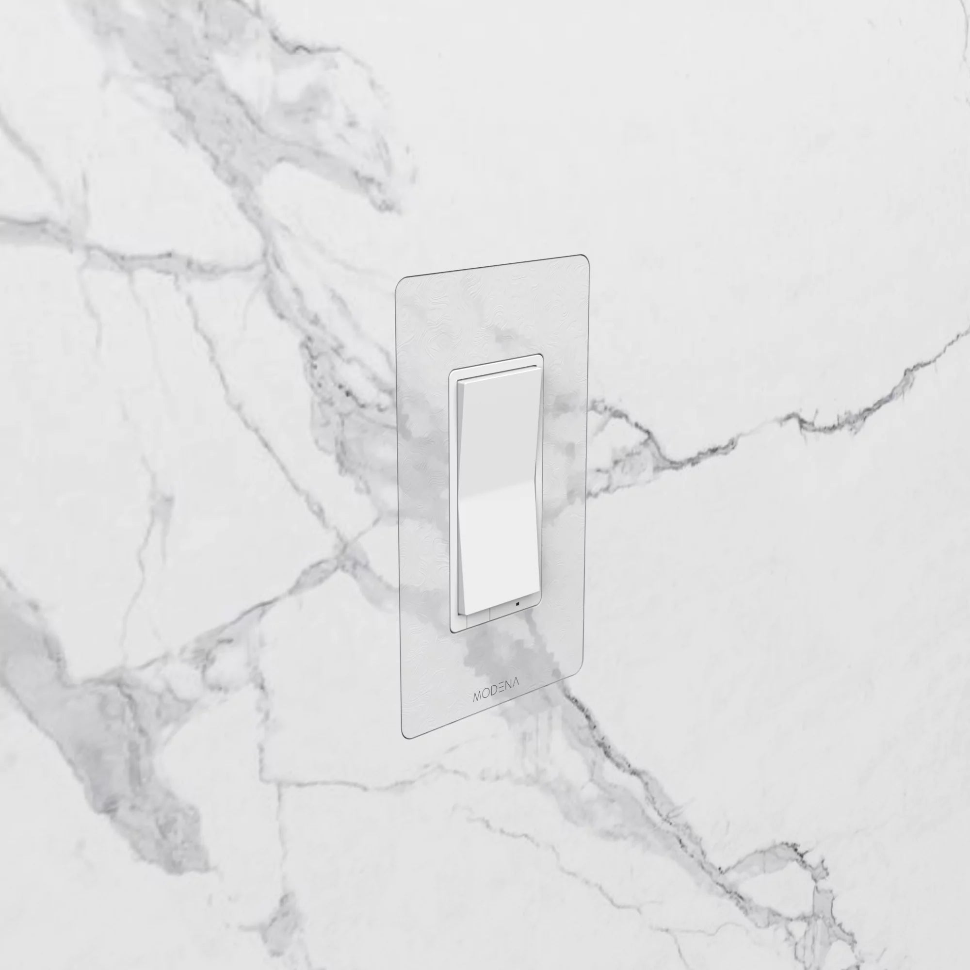 Angle view of CONCEAL 1-gang flush mount system for Decora switches and outlets installed in solid surface and faux finished