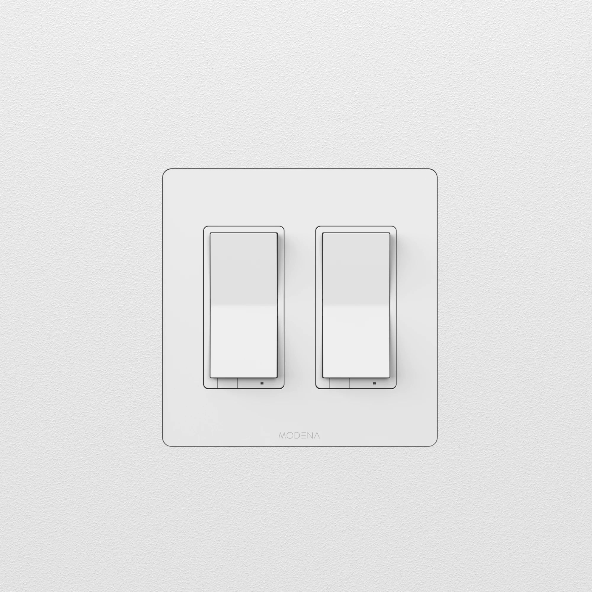 Front view of CONCEAL 2-gang flush mount system for Decora switches and outlets installed in drywall